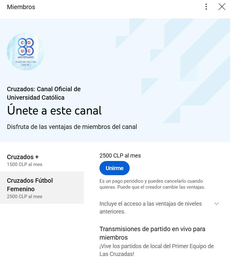 Así puedes hacerte miembro del canal de youtube de Cruzados para ver el Clásico Universitario.
