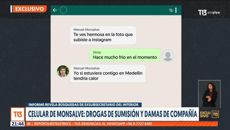T13 - Chats de Manuel Monsalve con joven colombiana
