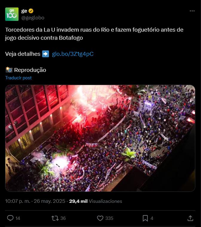 Ge Globo también reaccionó a la hinchada de U de Chile en Brasil - Créditos: Captura X