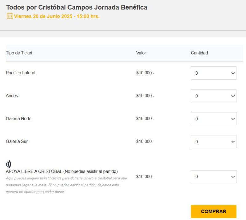 Captura - Entradas disponibles para partido benéfico de Cristóbal Campos
