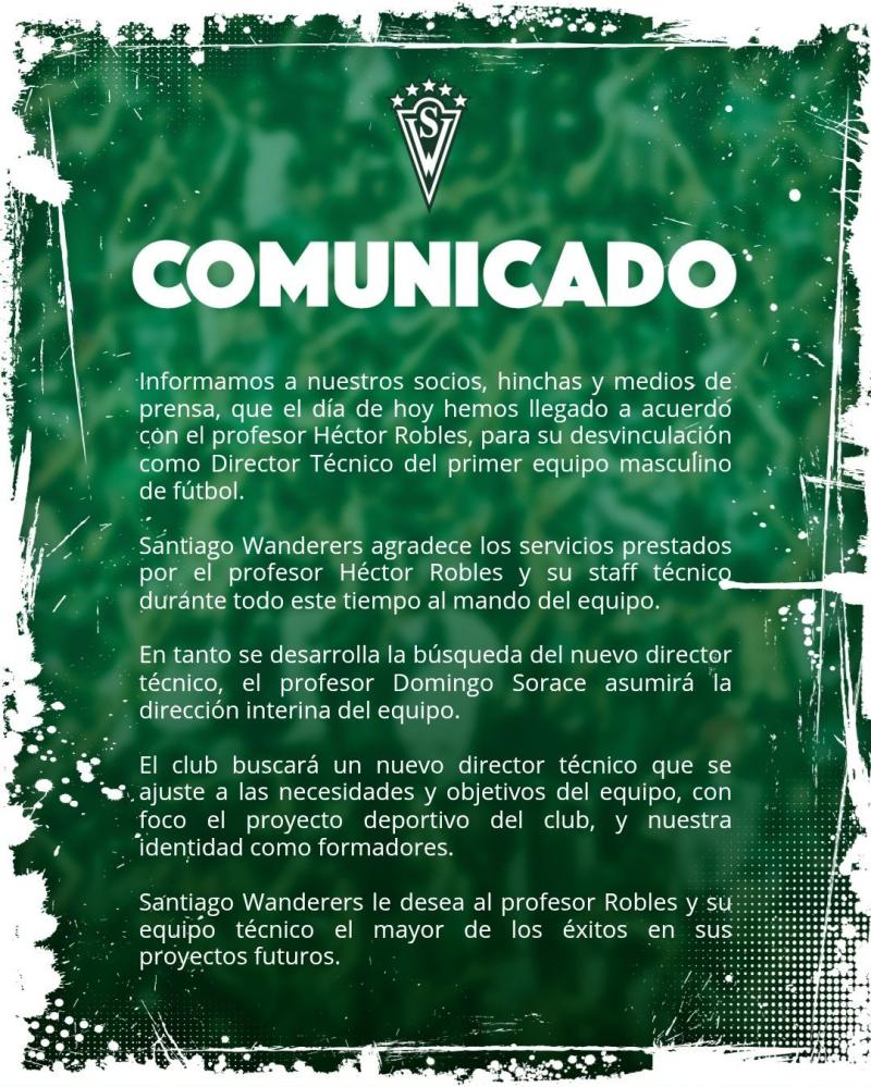 Santiago Wanderers hizo oficial la salida de Héctor Robles