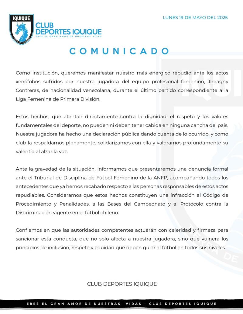 El comunicado de Deportes Iquique