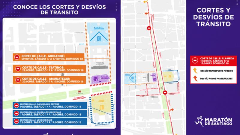 T13 - Calles afectadas por Maratón de Santiago 2025