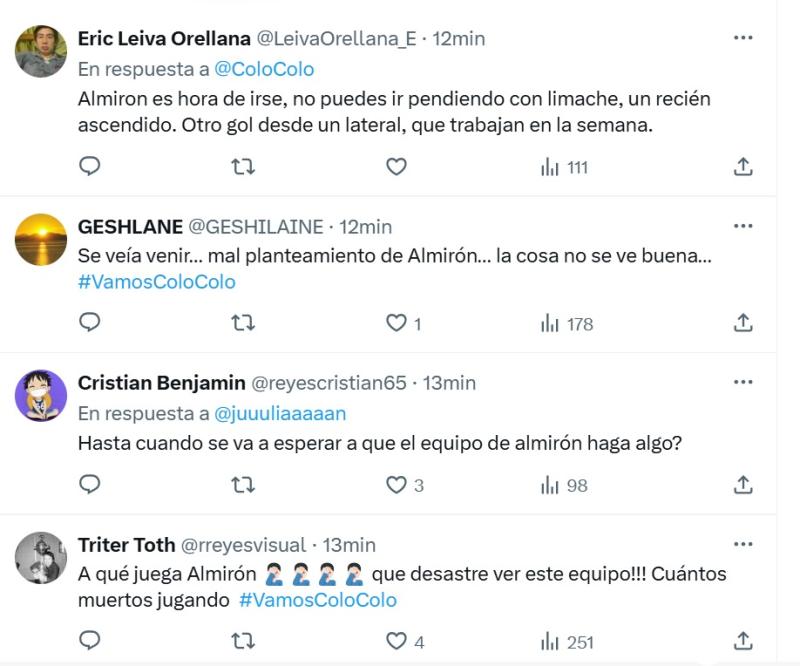 Captura X - Las críticas a Jorge Almirón en Colo Colo