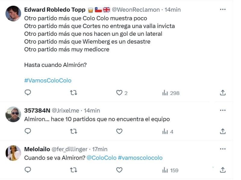 Captura X - Las críticas a Jorge Almirón en Colo Colo