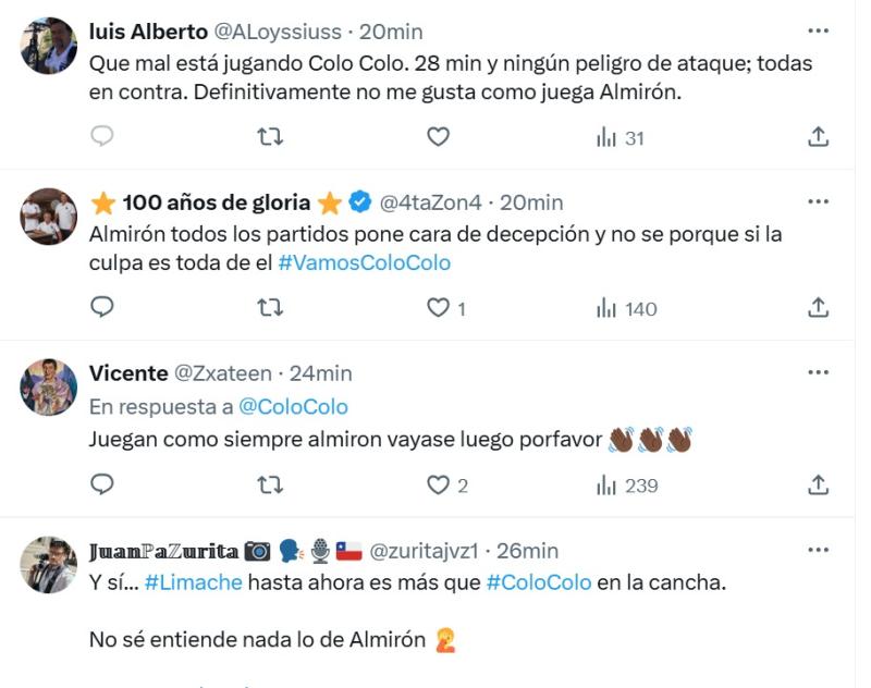 Captura X - Las críticas a Jorge Almirón en Colo Colo