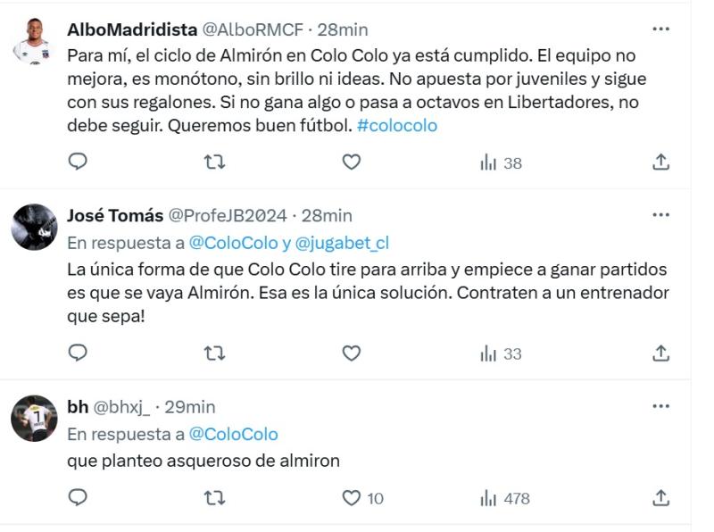 Captura X - Las críticas a Jorge Almirón en Colo Colo