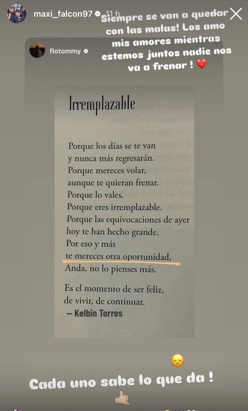 Instagram @maxi_falcon97 - El mensaje que subió Maximiliano Falcón