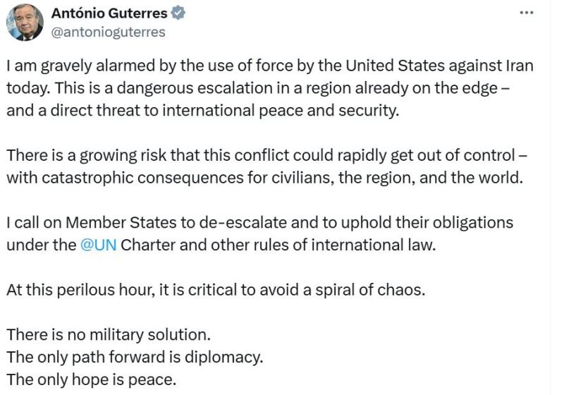 Antonio Guterres por bombardeos a Irán