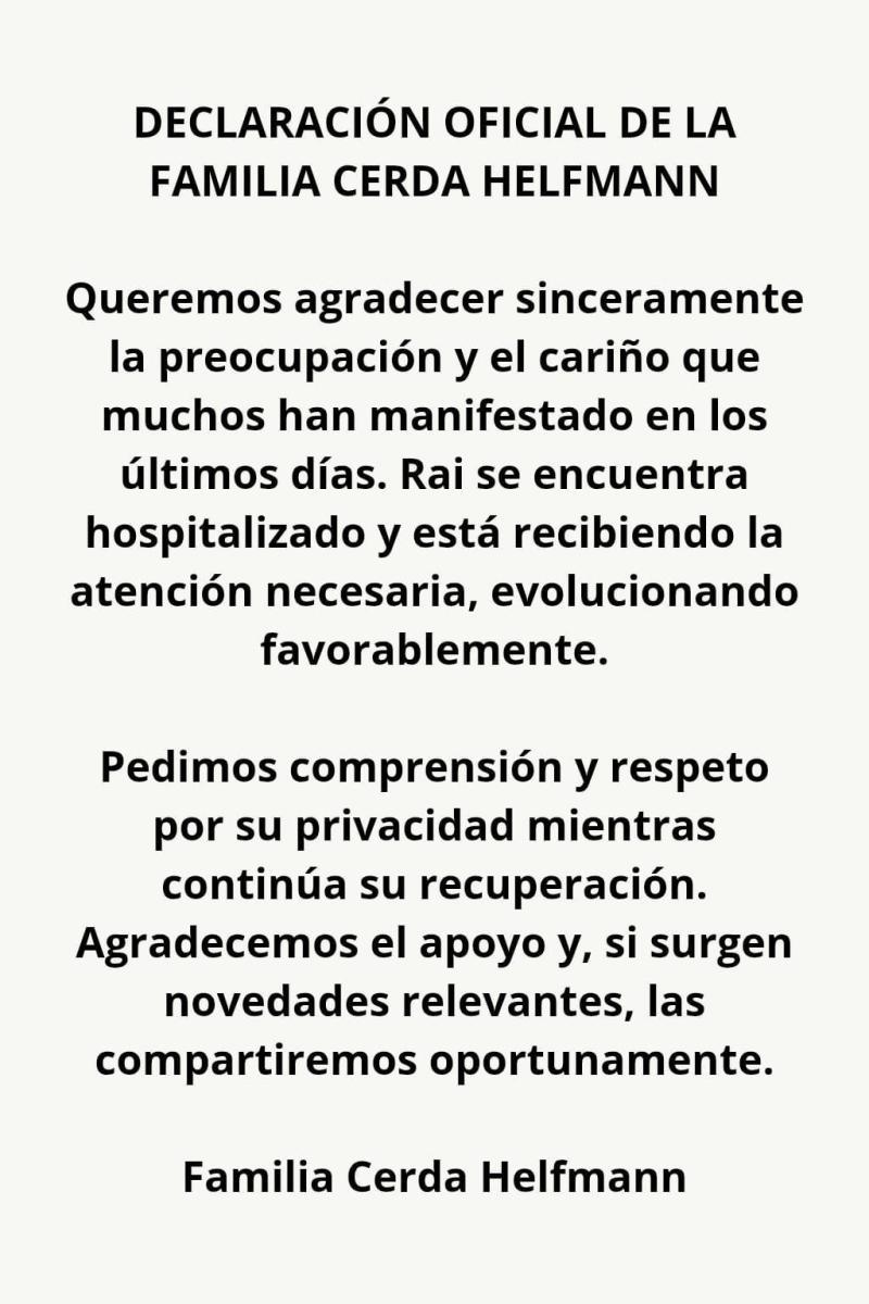 Instagram - Comunicado de la familia de Rai Cerda