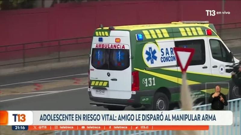 Adolescente en riesgo vital: Amigo le disparó al manipular arma