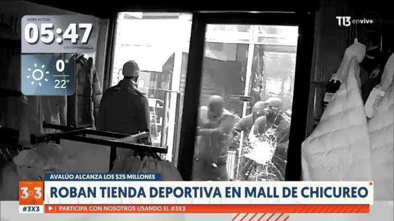 Cámara capta robo a tienda deportiva en Chicureo: Delincuentes entraron a la fuerza
