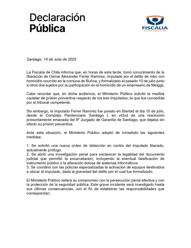 T13 - Fiscalía confirma que principal sospechoso del asesinato del "Rey de Meiggs" fue liberado