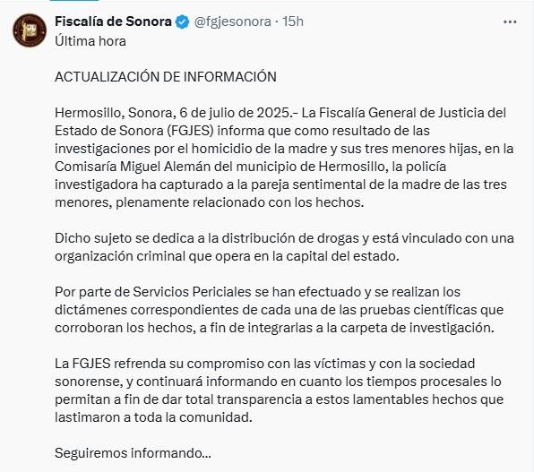 X - Fiscalía de Sonora por el crimen que conmociona a México 