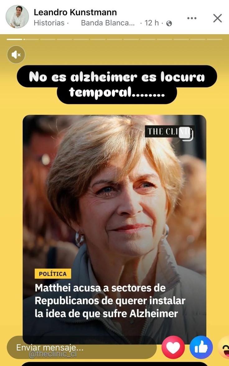 Publicación de Leandro Kunstmann contra Evelyn Matthei