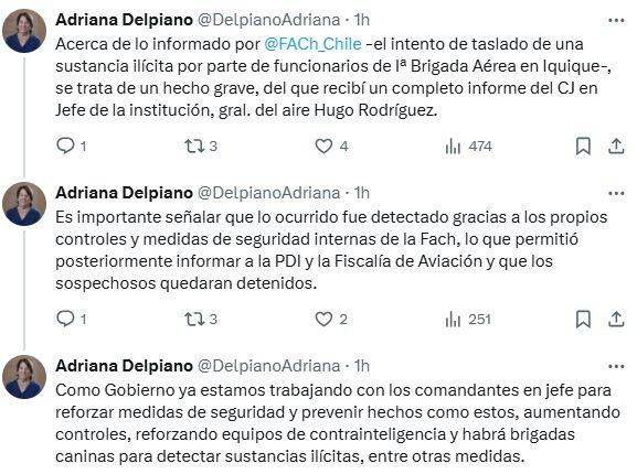 Ministra Delpiano por detenidos de la FACH - X