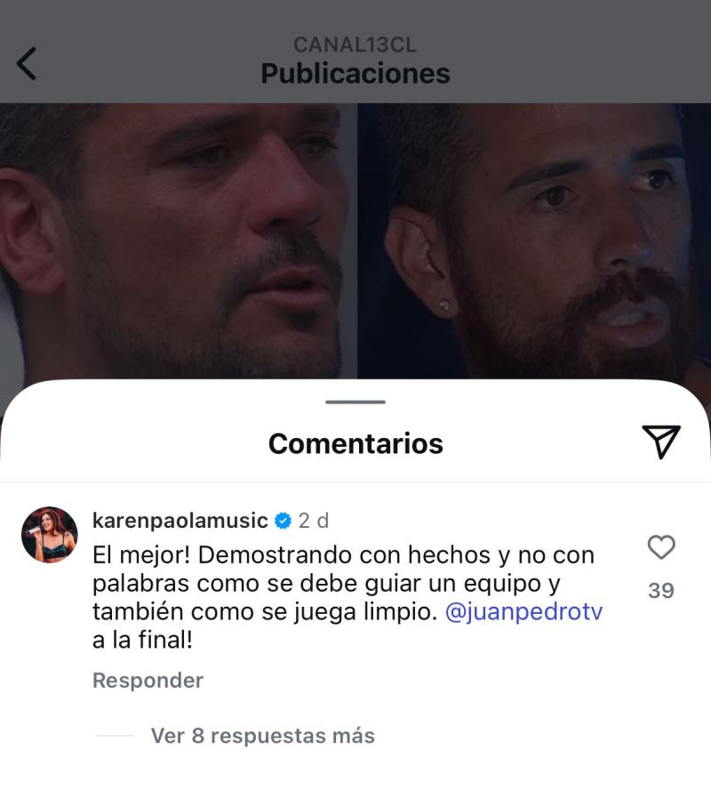 Instagram - Karen Paola apoya a Juan Pedro en Mundos Opuestos
