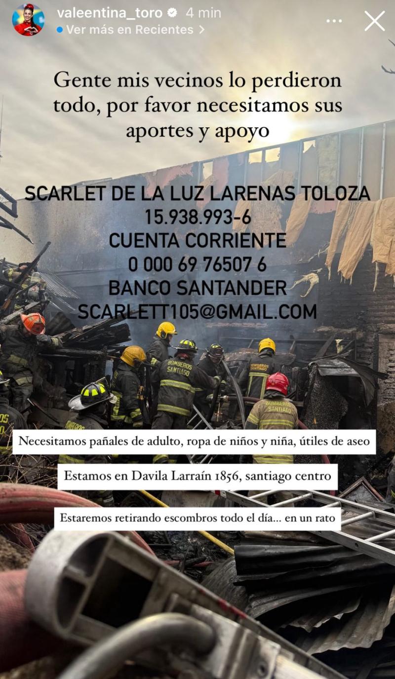 Casa de Valentina Toro se vio afectada por incendio en la comuna de Santiago | Instagram Valentina Toro