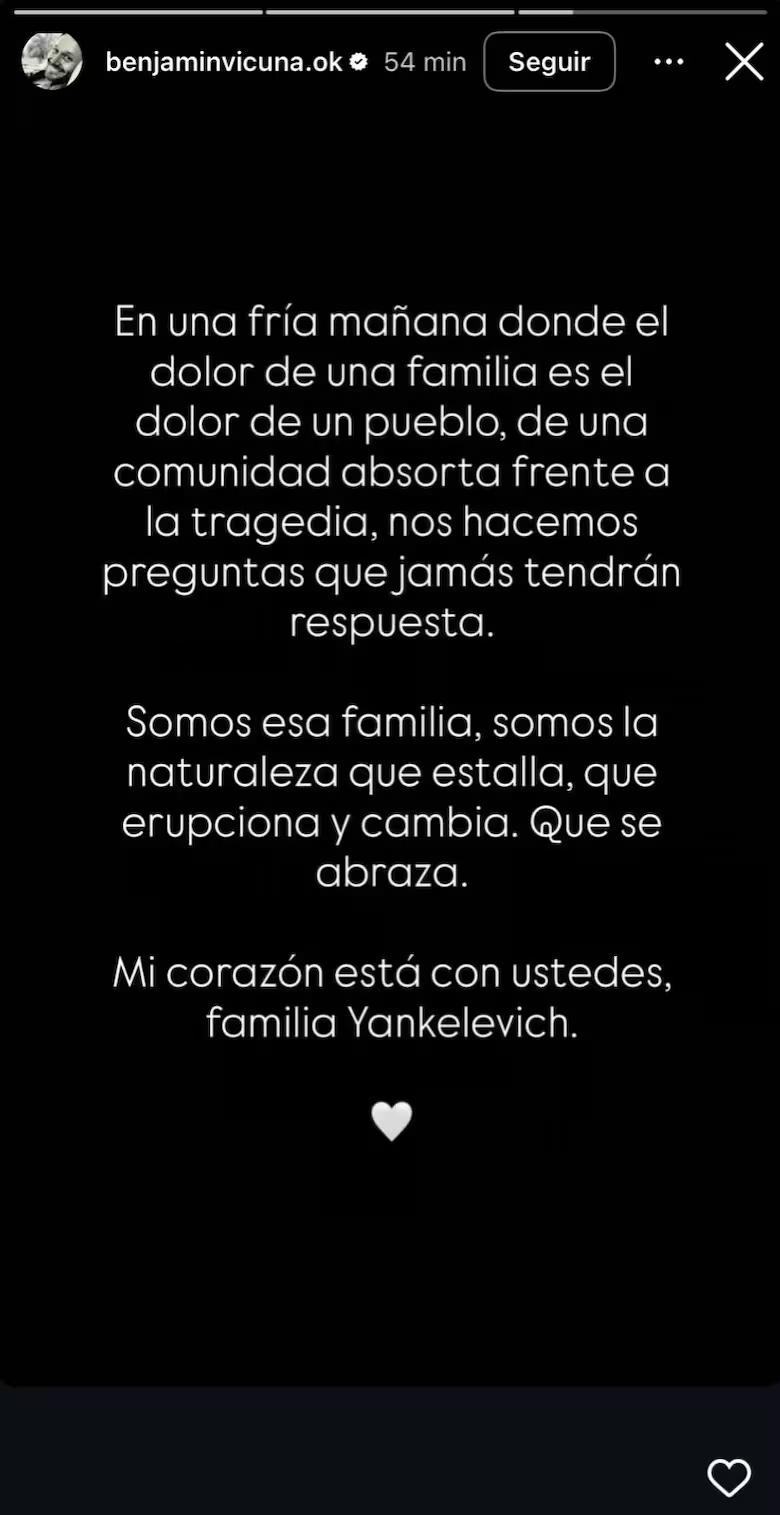 Instagram/benjaminvicuna.ok - El mensaje de Benjamín Vicuña tras la muerte de Mila Yankelevich en Miami