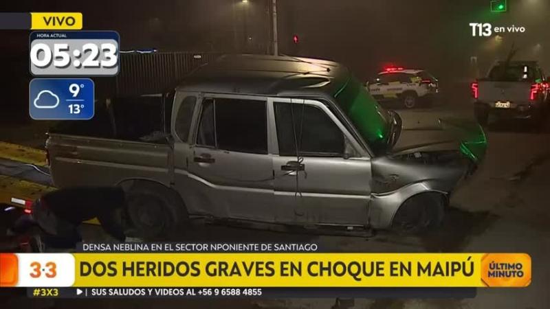 Dos heridos graves en choque en Maipú: Una conductora y su hija impactaron barrera de hormigón