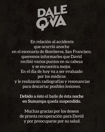 Dale Q' Va - X - Cantante argentino sufre grave caída durante un show en Córdoba: "Aún tengo mucho dolor"