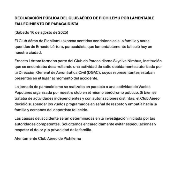 Comunicado Club Aéreo Pichilemu