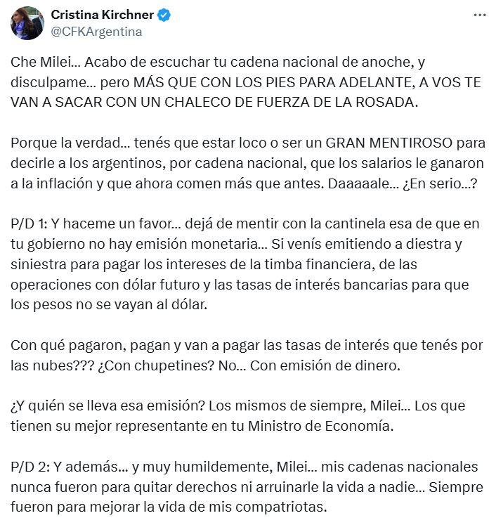 Cristina Kirchner contra Milei - X