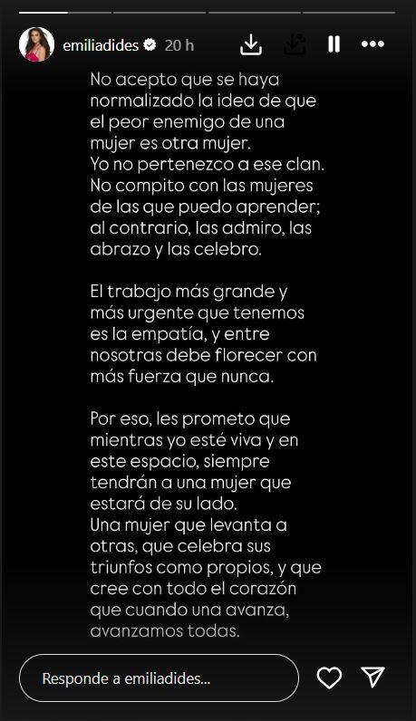 Captura - El descargo de Emilia Dides en Instagram