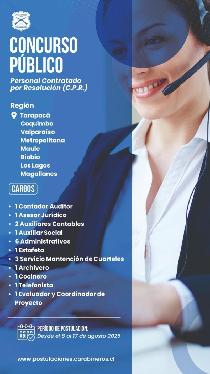 Carabineros ofrece trabajos para civiles en distintas regiones 