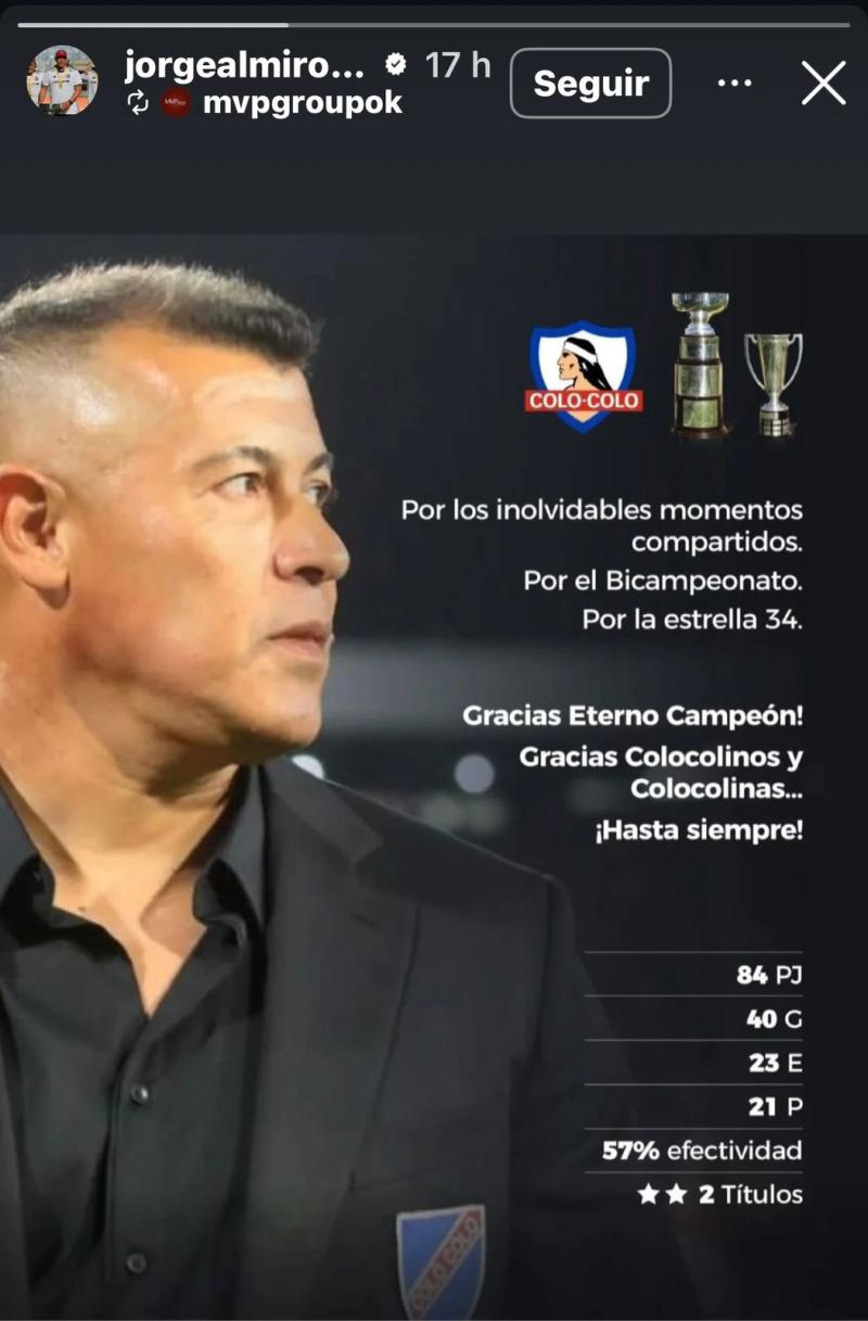Jorge Almirón se despidió de Colo-Colo | Instagram