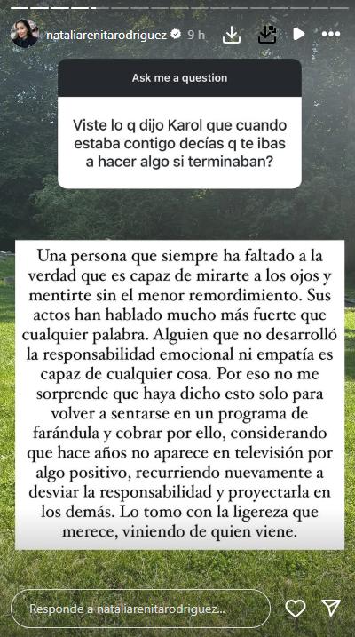 Natalia Rodríguez responde a acusaciones de Karol Lucero - Instagram