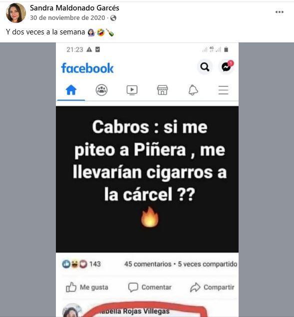Facebook - Una antigua y polémica publicación de Sandra Maldonado Garcés, nueva seremi de Energía en la región de Aysén