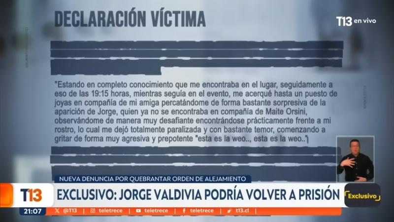 Captura T13 - Declaración denunciante de Jorge Valdivia