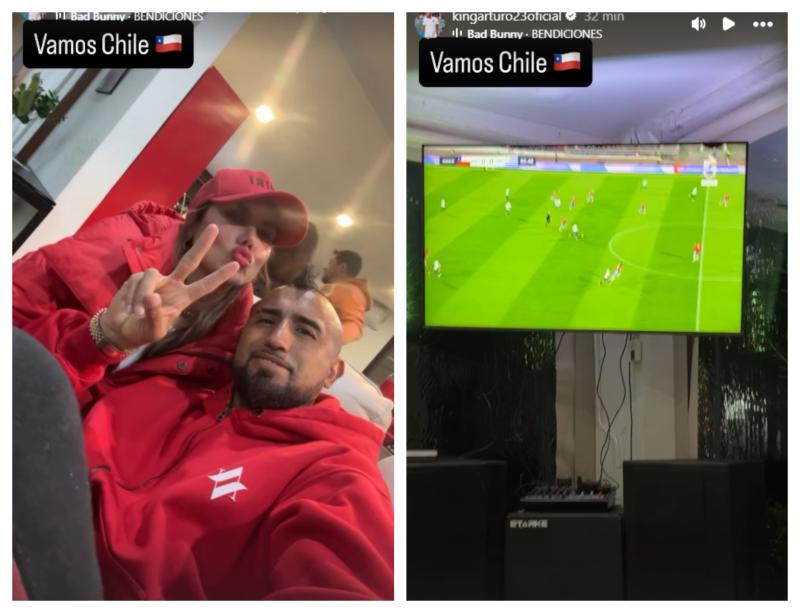 Arturo Vidal y Sonia Isaza disfrutan partido de La Roja ante Uruguay - Captura