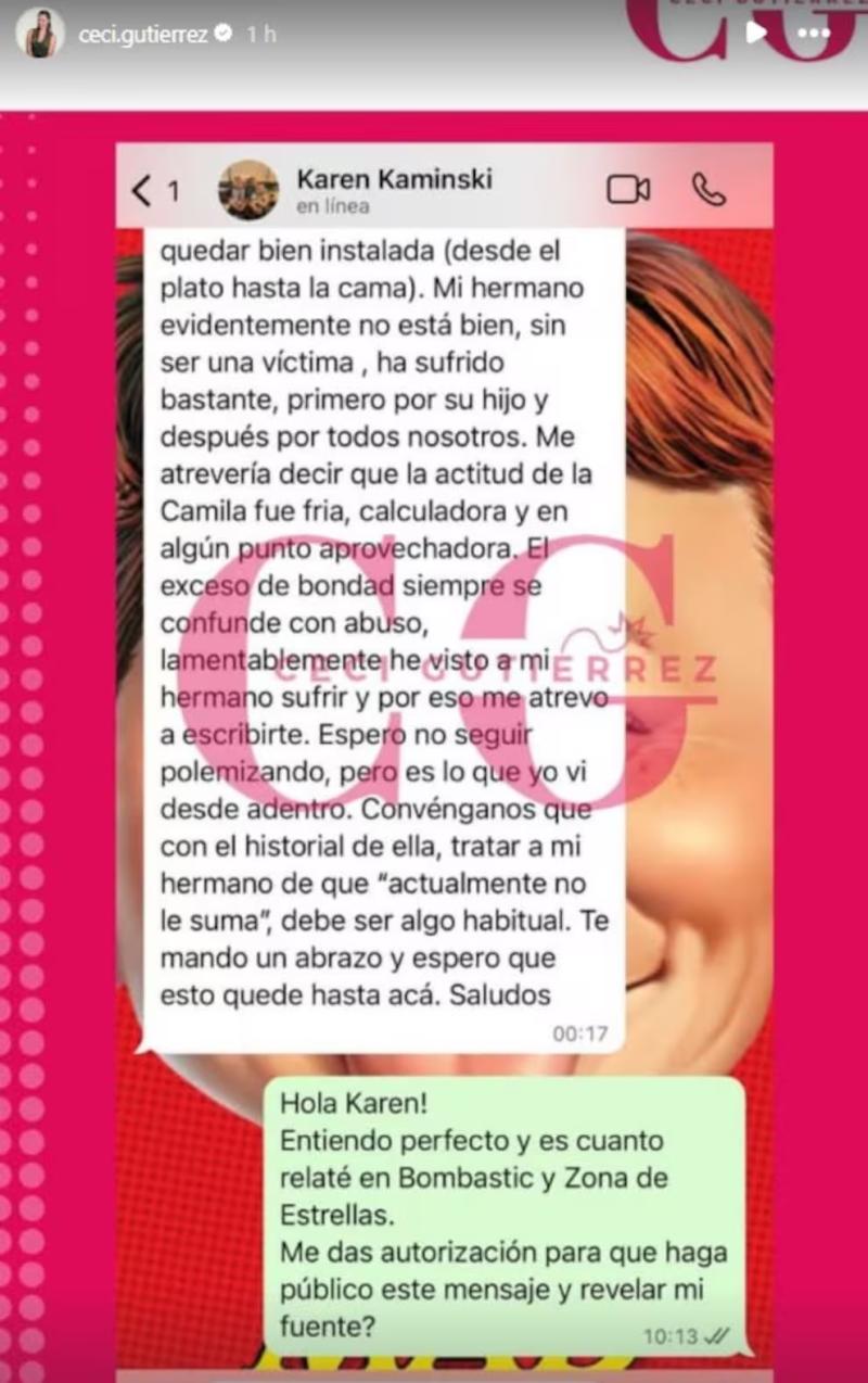 Instagram - Filtran chat de hermana de Francisco Kaminski donde arremete contra Camila Andrade