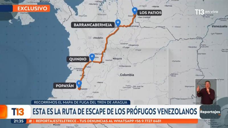 Teletrece - El mapa de fuga del Tren de Aragua: ésta es la ruta de escape de los prófugos venezolanos
