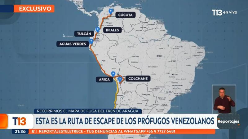 Teletrece - El mapa de fuga del Tren de Aragua: ésta es la ruta de escape de los prófugos venezolanos