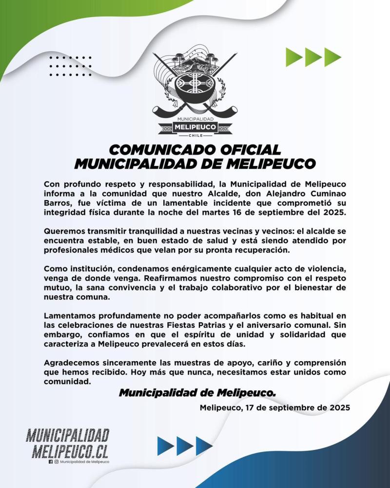 Comunicado de la Municipalidad de Melipeuco