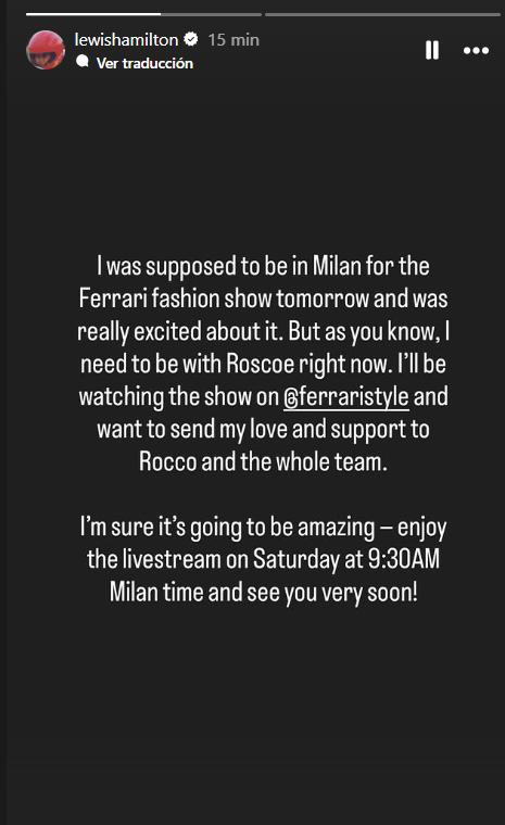 Captura storie Lewis Hamilton - Instagram