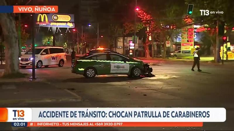 Accidente de tránsito involucra un auto particular y una patrulla de Carabineros en Ñuñoa | T13
