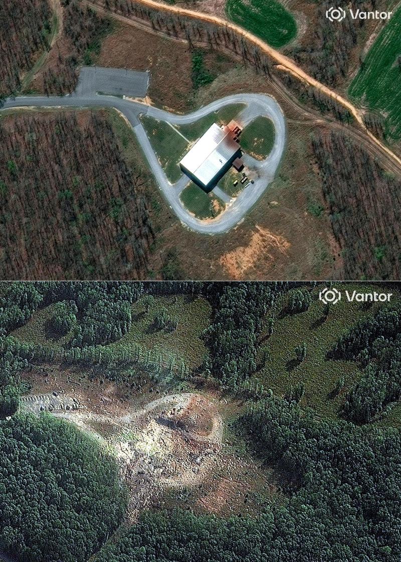 Antes y después de la explosión en Tennessee - Vantor/AFP