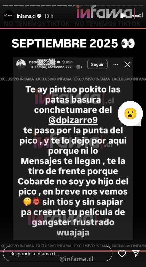 Instagram - la violenta amenaza de Nes a reconocido futbolista chileno, antes del escándalo con Fran Maira