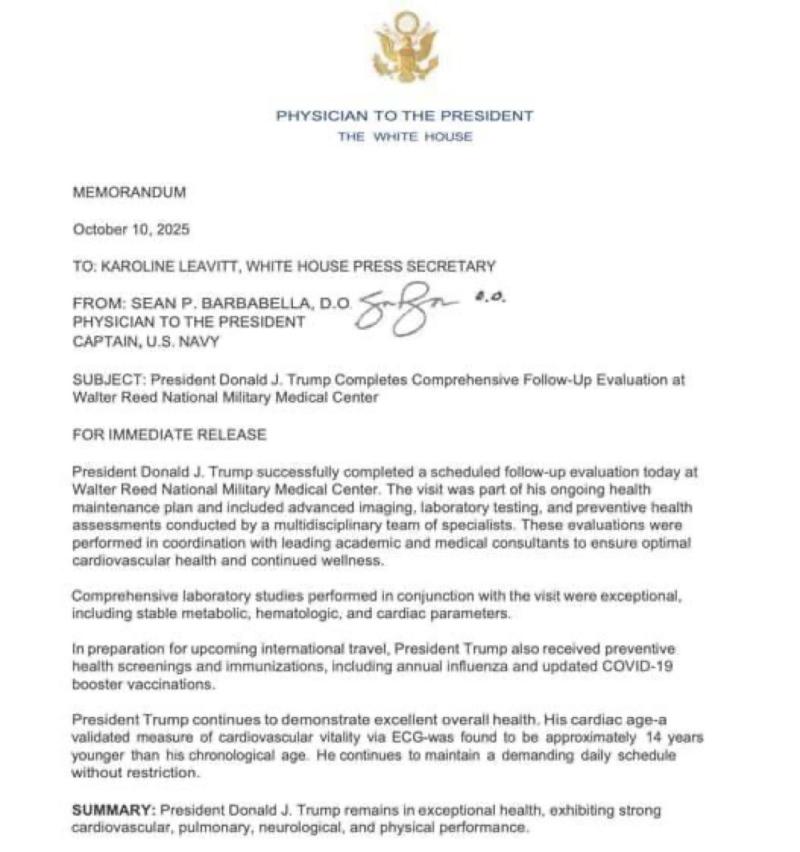 El sorprendente informe sobre la salud de Donald Trump: un corazón 14 años más joven y un cuerpo en forma - X @RapidResponse47
