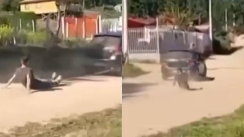 Hombre atrapado robando es amarrado y arrastrado por un auto: Terminó libre