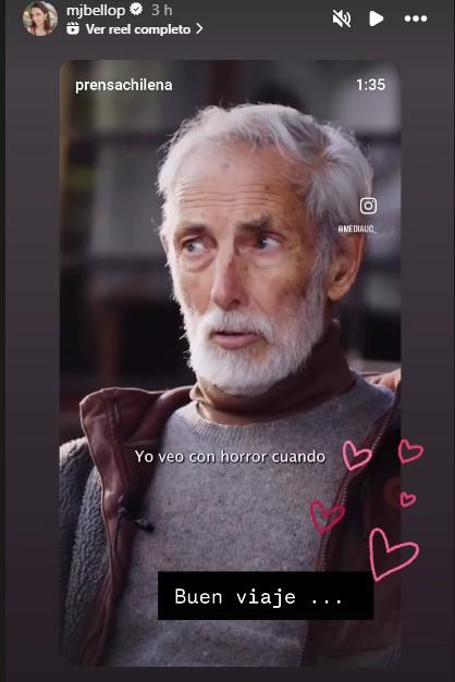 María José Bello en sus historias de Instagram