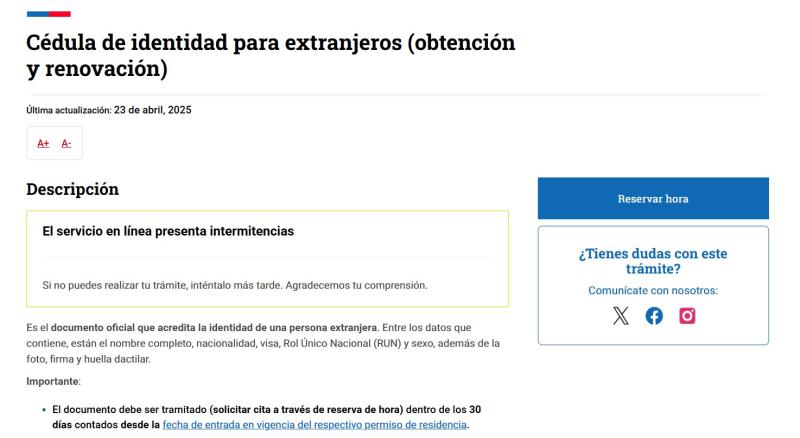 Registro Civil con servicio intermitente