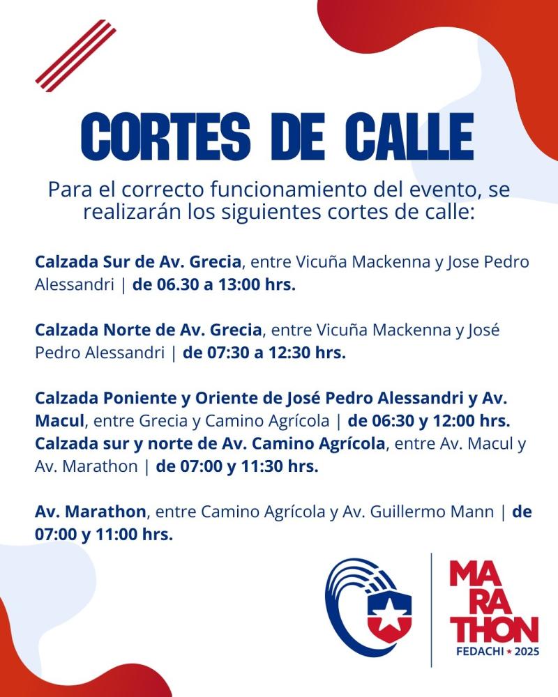 Revisa los desvíos de tránsito por la Fedachi Marathon 2025 en Ñuñoa - Fedachi Marathon