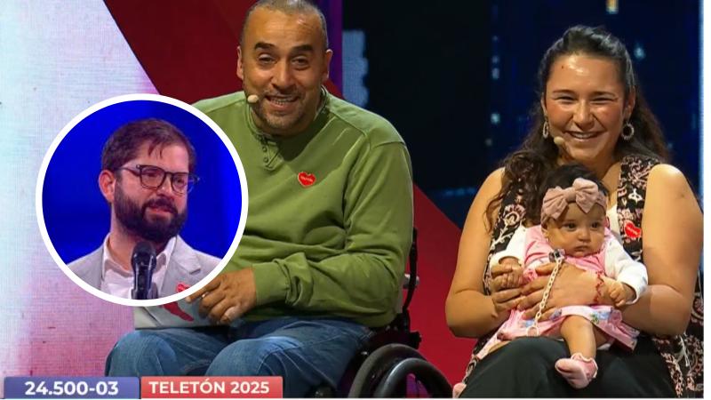 Teletón/Agencia UNo - Presidente Boric recibe broma en medio de primera donación a la Teletón 2025: "Aprovechando que está acá..."