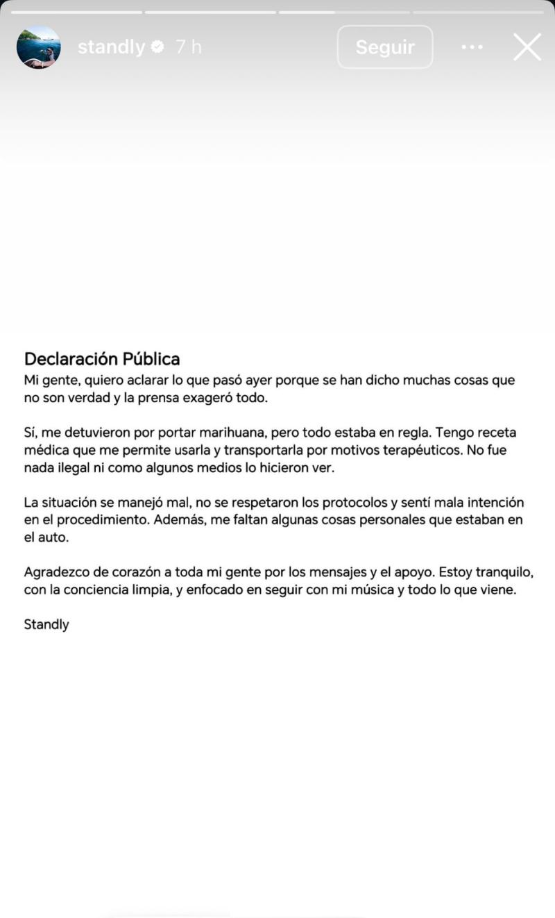 Instagram - Comunicado de Standly