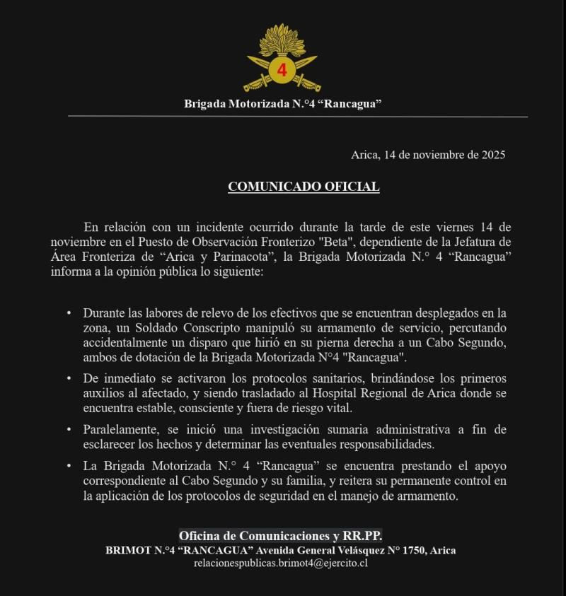 Accidente en puesto fronterizo de Arica: soldado conscripto hiere a compañero con su arma